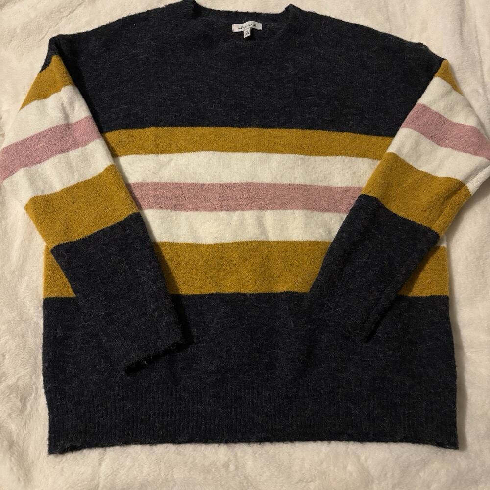 White Birch Striped Long Sleeve Pullover Sweater Size Small